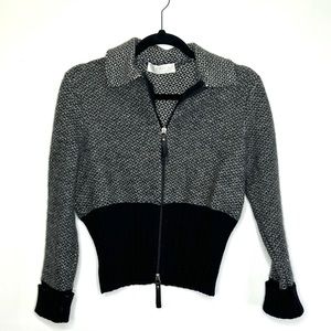 Alpha Massimo Rebecchi black and white wool angora zip up sweater size 10